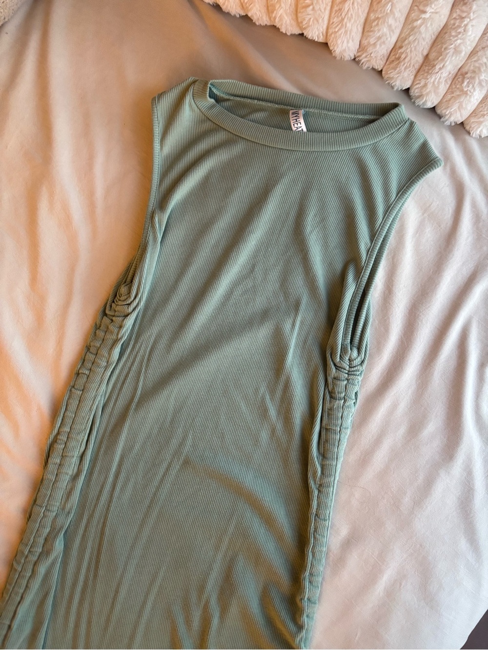 Sleeveless Ribbed Side-Twist stretchy Tank Dress - Sage Green